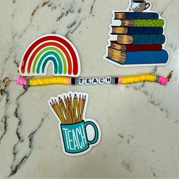 Pencil “Teach” Bracelet With Vinyl Stickers - Picture 1 of 3